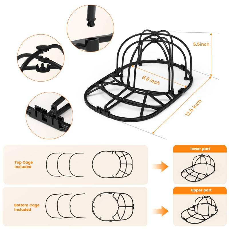 XQXA Hat Washer Cage for Baseball Caps - Hat Cleaner for Washing Machine & Dishwasher, Fits Adult & Kids Caps - Baseball Cap Washing Cage-Black - Image 2